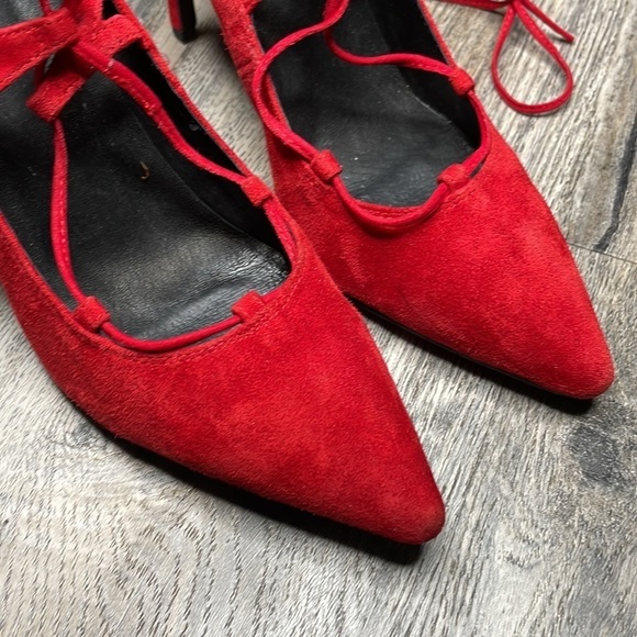 Jeffery Campbell Women’s Red Suede Brielle Lace Up Closed Toed Heels, size 8.5 - Picture 5 of 11